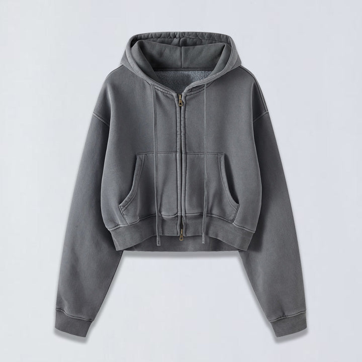 400g Babydoll wash crop full-size zip hoodie