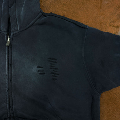 Raw Edge Distress Full-Zip Hoodie