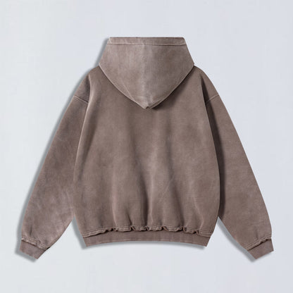 400g Raw edge distress full-zip hoodie