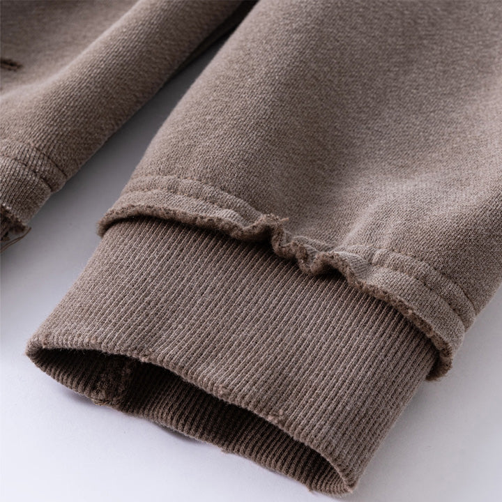 400g Raw edge distress full-zip hoodie