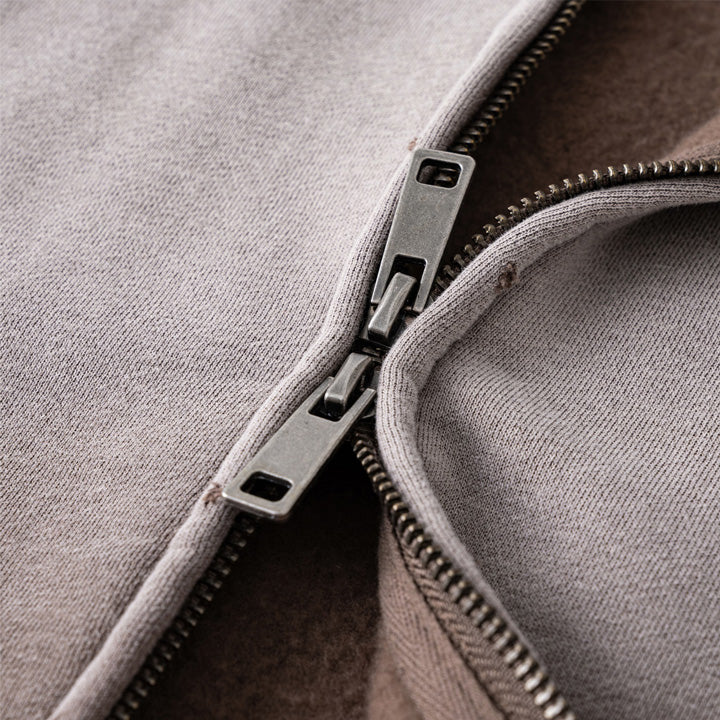 400g Raw edge distress full-zip hoodie