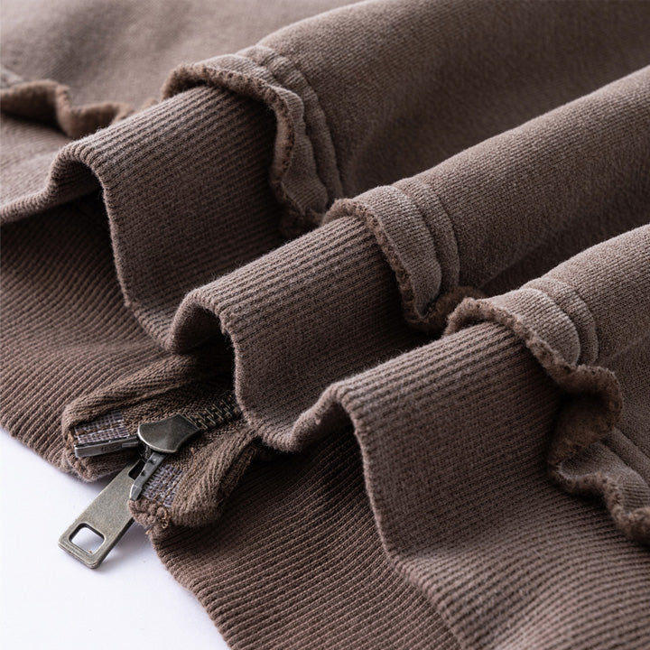 400g Raw edge distress full-zip hoodie
