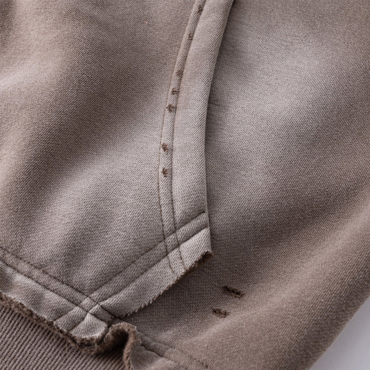 400g Raw edge distress full-zip hoodie