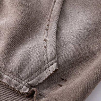 400g Raw edge distress full-zip hoodie