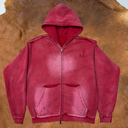 Raw Edge Distress Full-Zip Hoodie