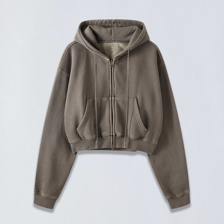 400g Babydoll wash crop full-size zip hoodie