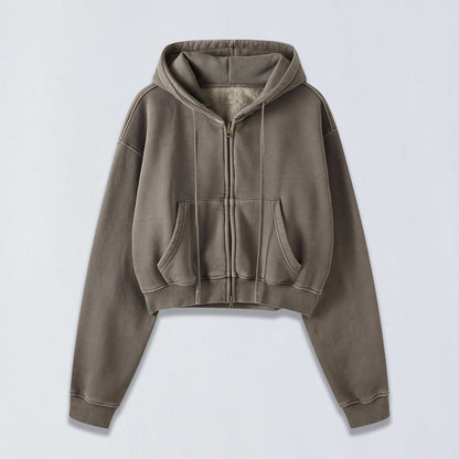 400g Babydoll wash crop full-size zip hoodie