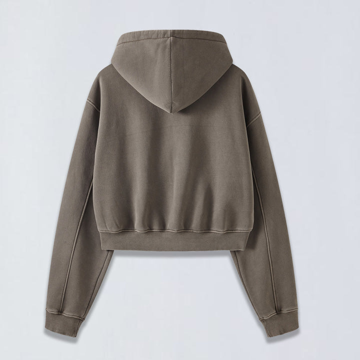 400g Babydoll wash crop full-size zip hoodie