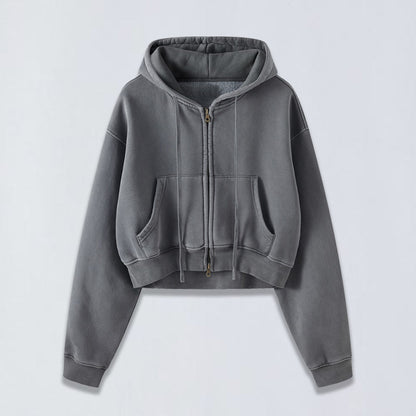 400g Babydoll wash crop full-size zip hoodie
