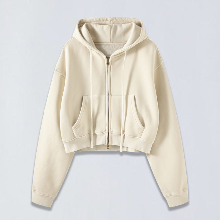 400g Babydoll wash crop full-size zip hoodie
