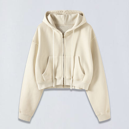 400g Babydoll wash crop full-size zip hoodie