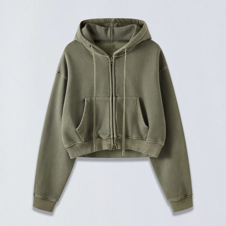 400g Babydoll wash crop full-size zip hoodie