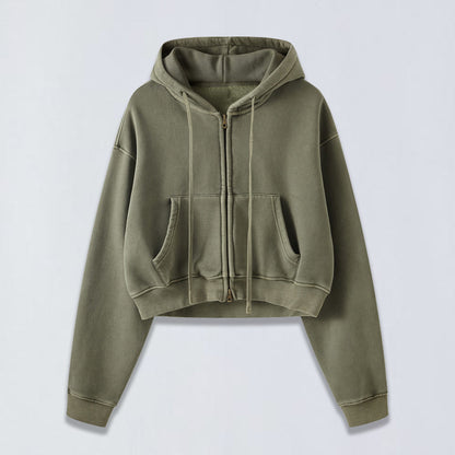 400g Babydoll wash crop full-size zip hoodie