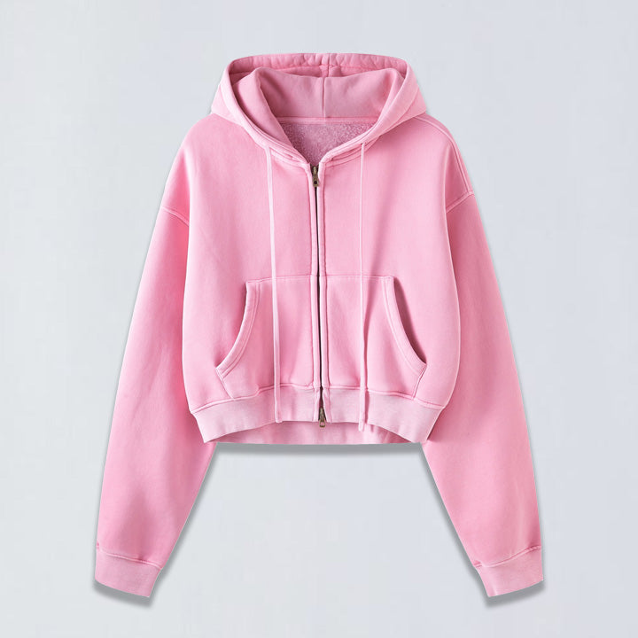 400g Babydoll wash crop full-size zip hoodie