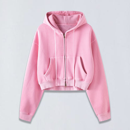400g Babydoll wash crop full-size zip hoodie